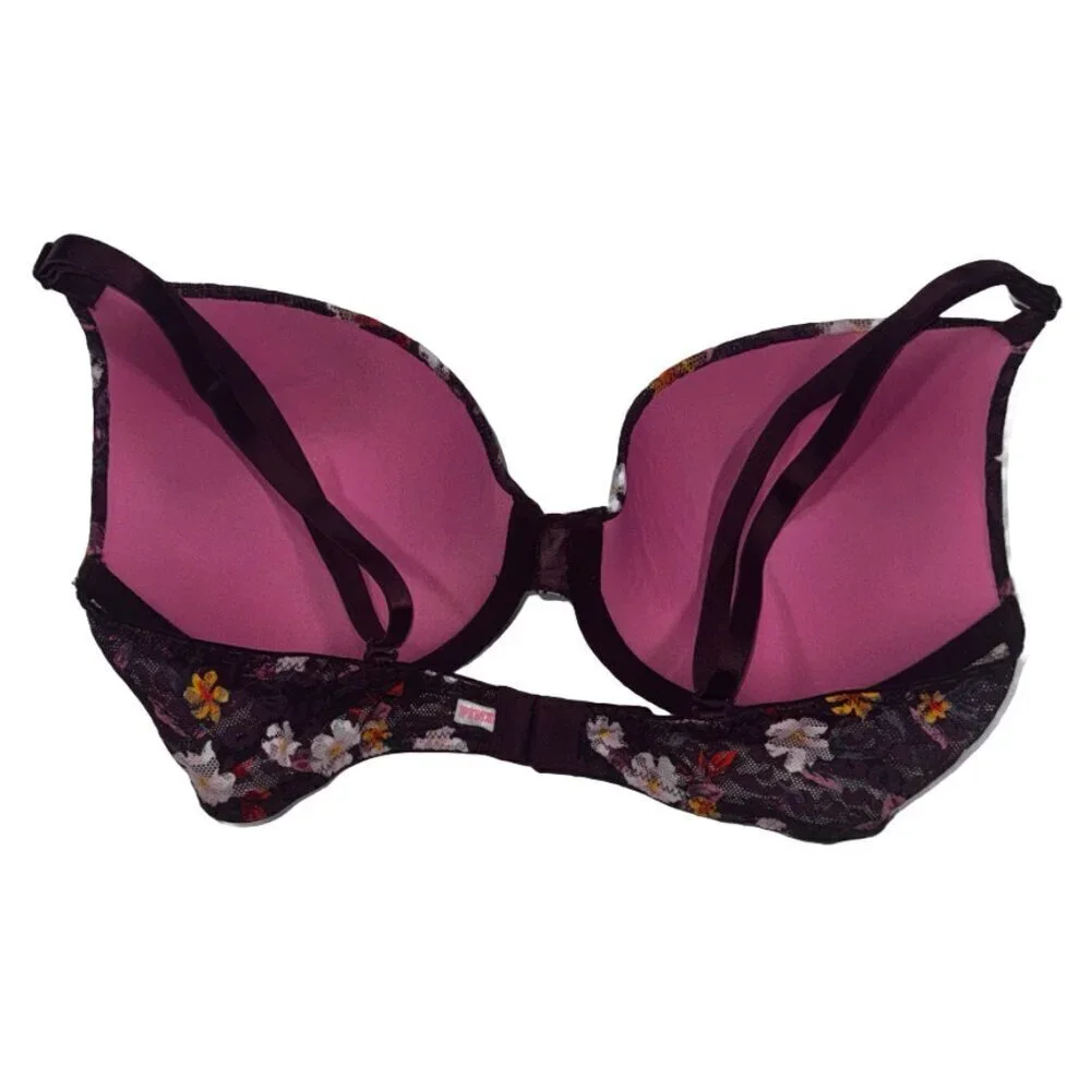 PINK Victoria's Secret Wear Everywhere Floral Lace Purple and Yellow Bra